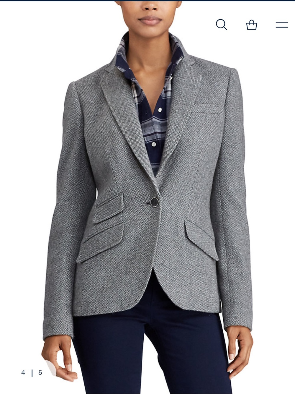 Lauren Ralph Lauren Single Button Tweed Blazer Wool Blend Gray Size 16